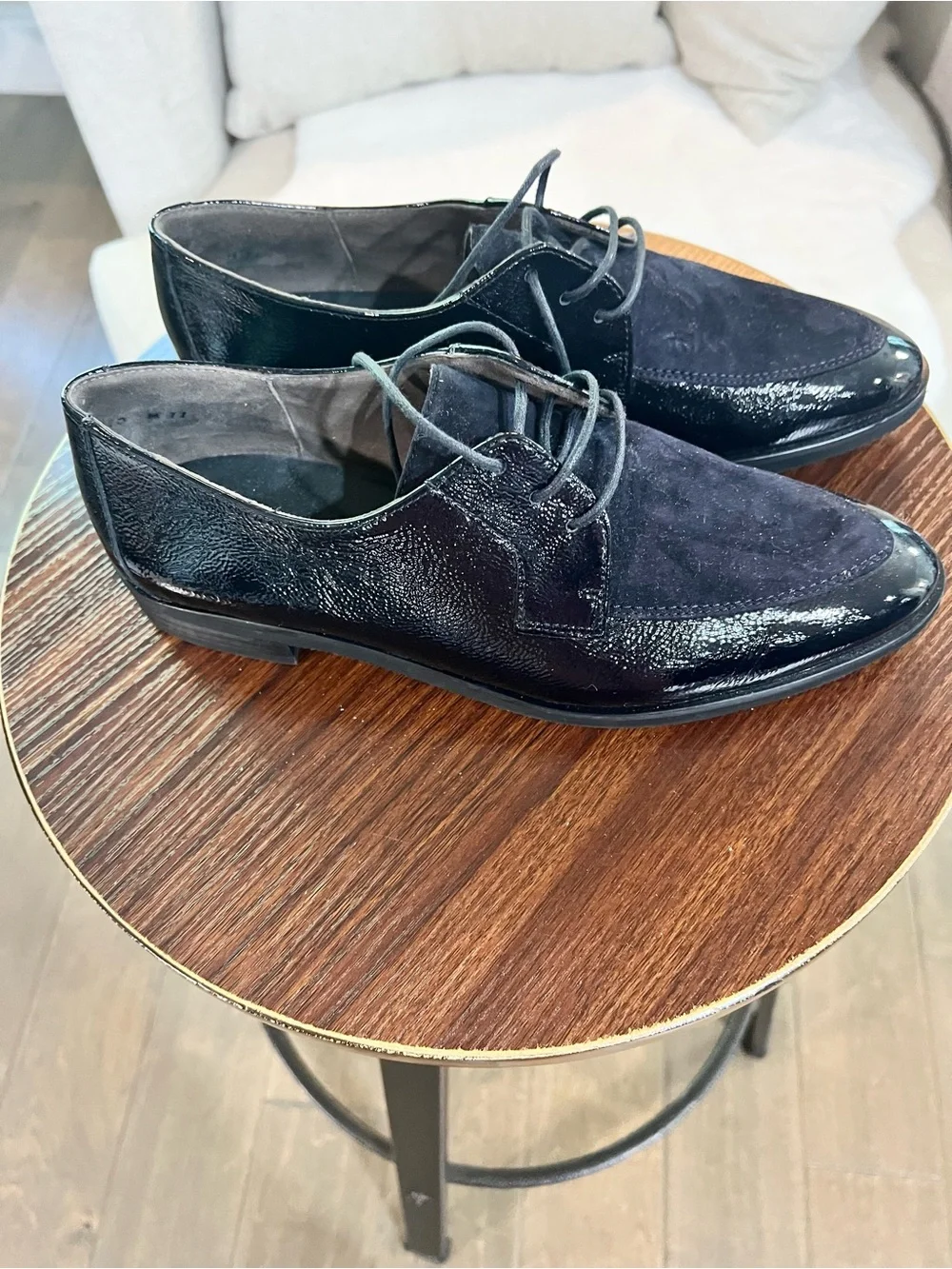 Paul Green Black Patent Suede Oxford Lace Up Shoes Size 9.